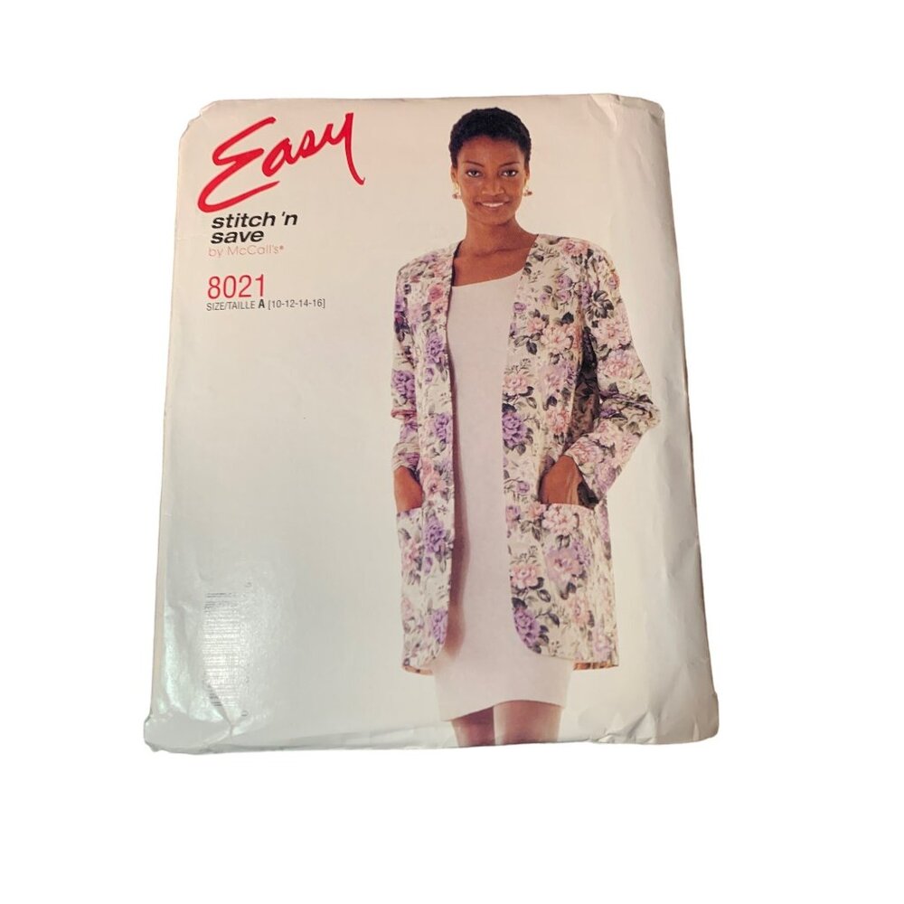 McCalls 8021 Sewing Pattern Size 10 12 14 16 Long Blazer Dress uncut 1996